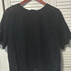 Who What Wear Black Eyelet Short Sleeve Top